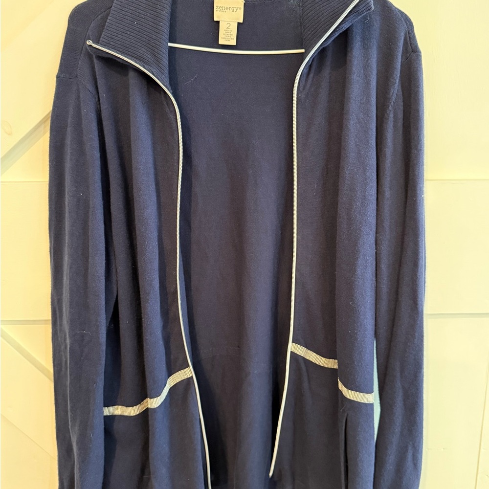 Chico's Zenergy Blue Zip Up Cardigan & Coordinating Long Sleeve Tee Sz 2 (L) - Picture 9 of 16